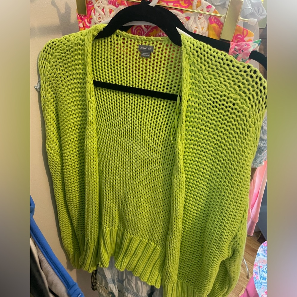 Women's Lime Green Open Knit Sweater